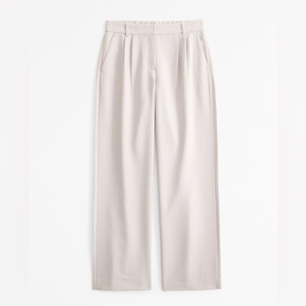 Abercrombie Curve Love A&F Sloane Tailored Wide Leg Pant 32 Regular Ecru Taupe
